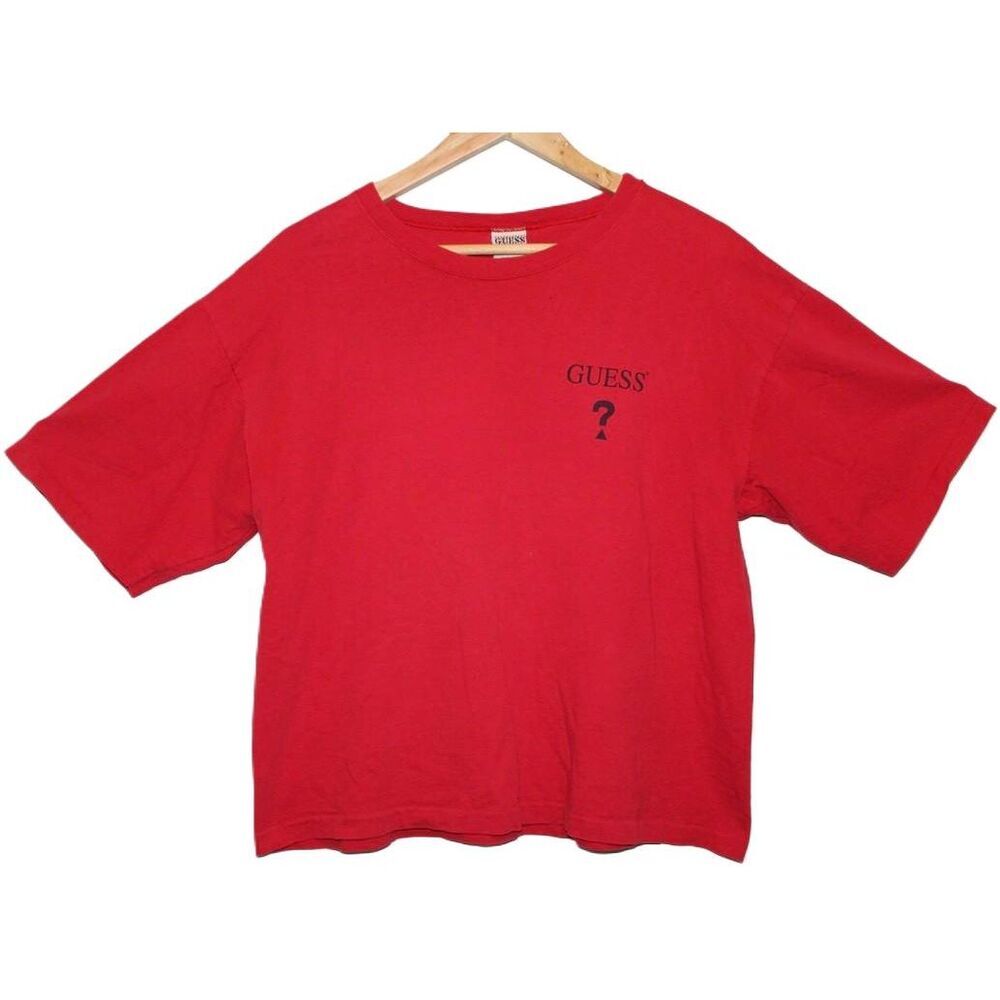 NWOT Guess By Marciano Red Black Cotton Logo Graphic T-Shirt Top Size Medium M